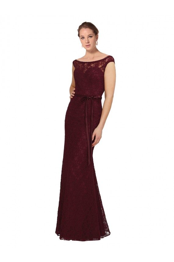 Long Burgundy Gold Cap Sleeves Sheath Bridesmaid Dress Leeds