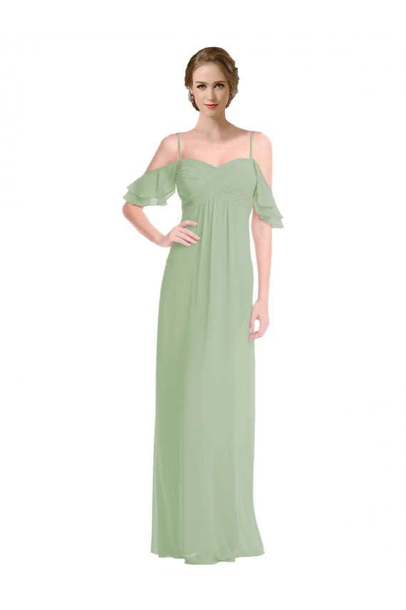 Long Smoke Green Sleeveless A-Line Low Back Formal Dress / Bridesmaid Dress Leeds