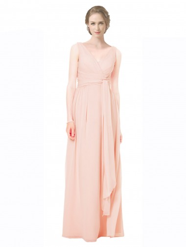 Long Sleeveless A-Line V-Back Wedding Party Dress Leeds