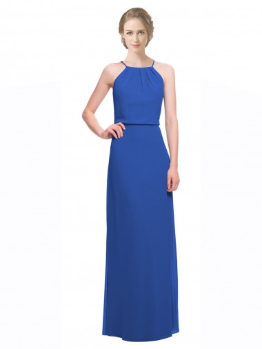 Long Blue Sleeveless A-Line Low Back Bridesmaid Dress Leeds