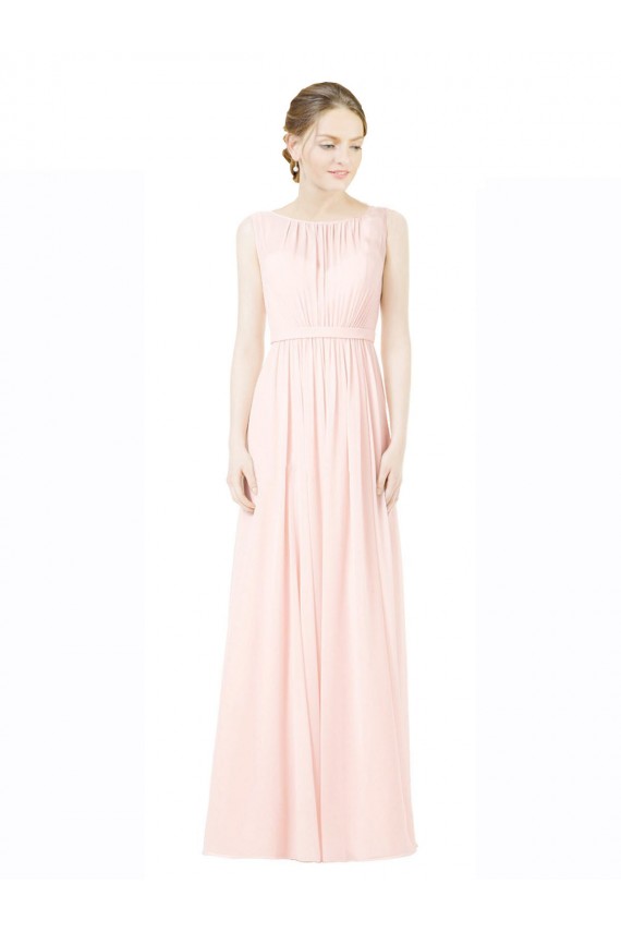 Long Sleeveless A-Line V-Back Soft Chiffon Bridesmaid Dress Leeds