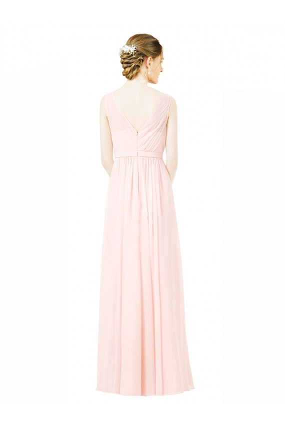 Long Sleeveless A-Line V-Back Soft Chiffon Bridesmaid Dress Leeds