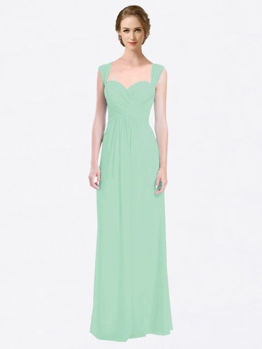 Long Mint Green Cap Sleeves A-Line V-Back Soft Chiffon Bridesmaid Dress Leeds