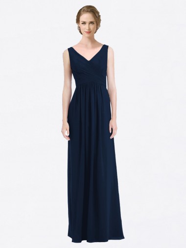 Long Dark Navy Sleeveless A-Line Low Back Evening Gowns / Bridesmaid Dress Leeds