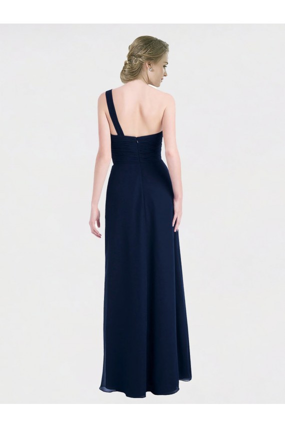 Long Dark Navy Sleeveless A-Line Low Back Soft Chiffon Bridesmaid Dress / Formal Dress Leeds
