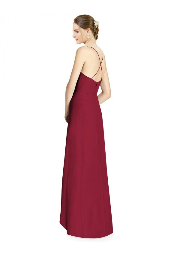 Long Burgundy Sleeveless A-Line Open Back High Low Bridesmaid Dress Leeds