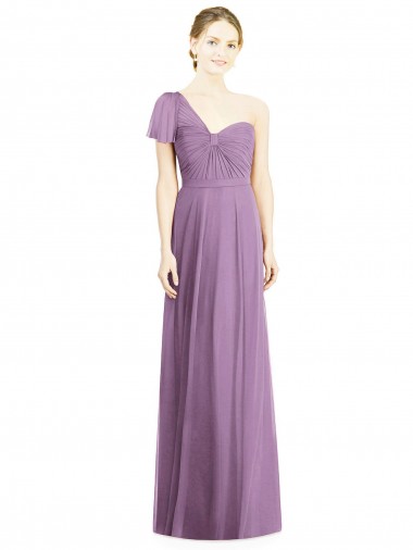 Long Dark Lavender Flutter Sleeves A-Line Open Back Formal Dress / Bridesmaid Dress Leeds