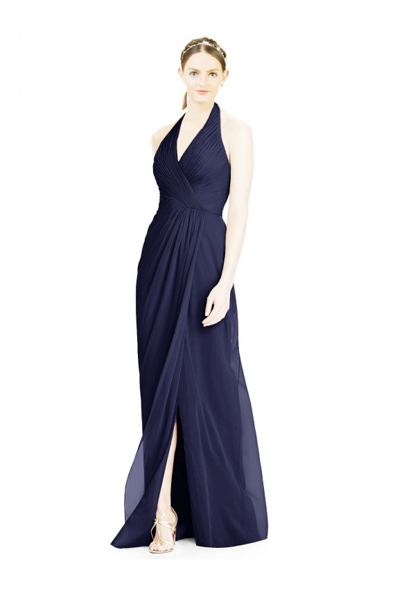 Long Dark Navy Sleeveless A-Line Open Back Formal Dress / Bridesmaid Dress Leeds