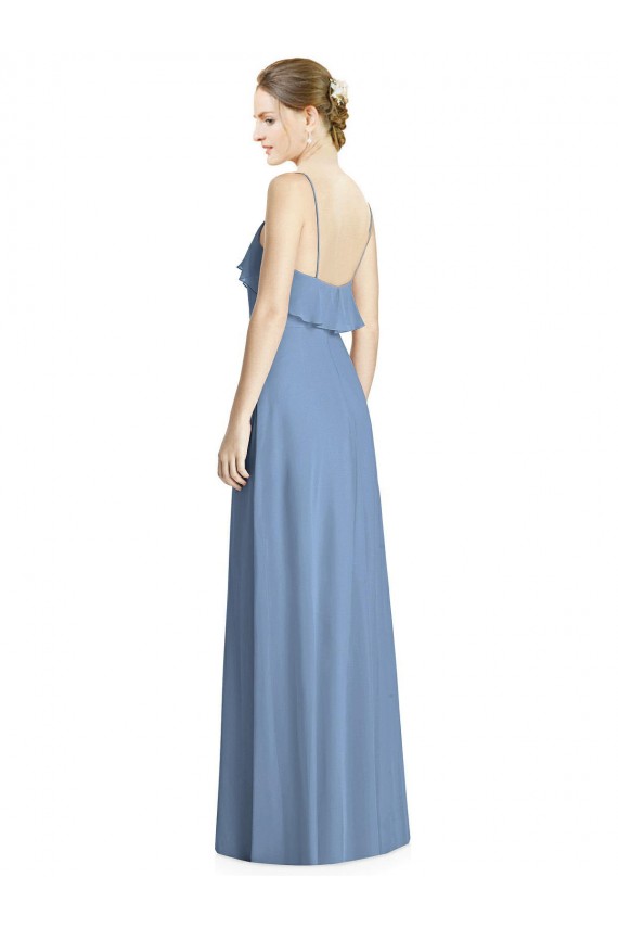 Long Dusty Blue Sleeveless A-Line Open Back Bridesmaid Dresses Leeds