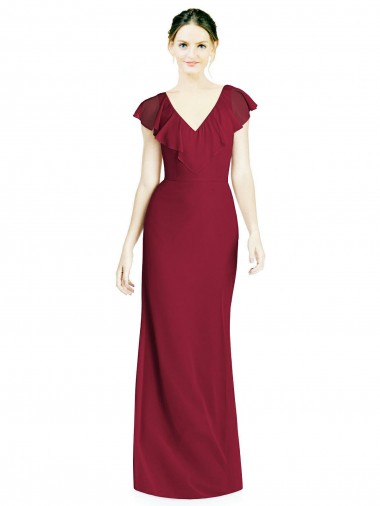 Long Burgundy Sleeveless Trumpet V-Back Bridesmaid Dress Leeds