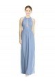 Long Dusty Blue Sleeveless A-Line Chiffon Wedding Party Dress Leeds