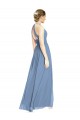 Long Dusty Blue Sleeveless A-Line Chiffon Wedding Party Dress Leeds
