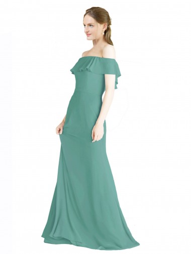 Long Icelandic Silver Sleeveless A-Line Soft Chiffon Bridal Party Dress Leeds