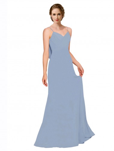 Long Dusty Blue Sleeveless A-Line Bridesmaid Dress / Evening Dress Leeds