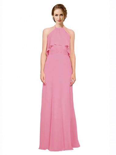 Long Skin Pink Sleeveless A-Line Low Back Bridesmaid Dress Leeds