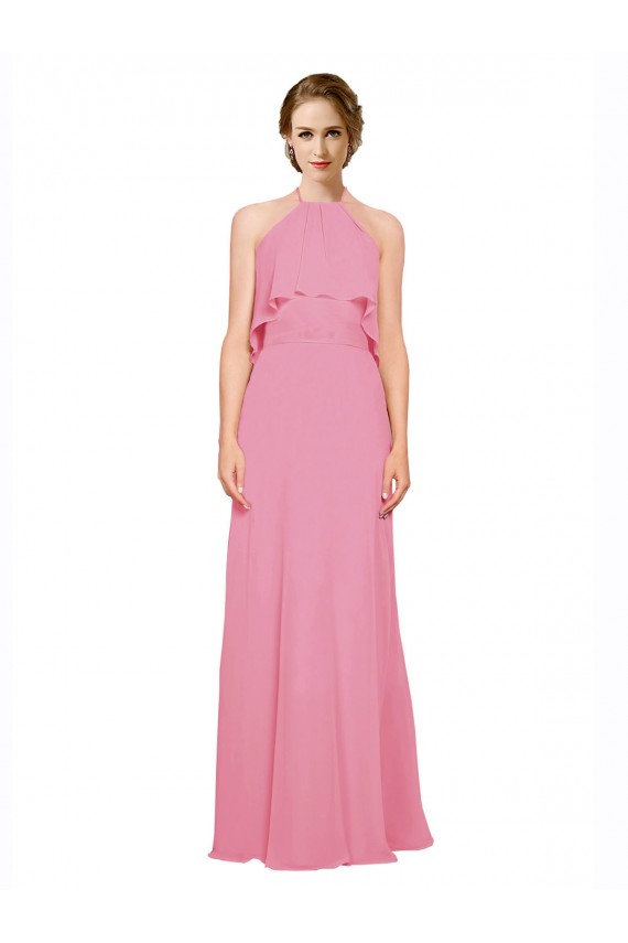 Long Skin Pink Sleeveless A-Line Low Back Bridesmaid Dress Leeds