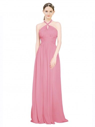 Long Skin Pink Sleeveless A-Line Bridesmaid Dress / Evening Dress Leeds