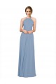 Long Dusty Blue Sleeveless A-Line Open Back Chiffon Bridesmaid Dress / Evening Dress Leeds