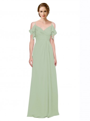 Long Smoke Green Sleeveless A-Line Low Back Bridesmaid Dress Leeds