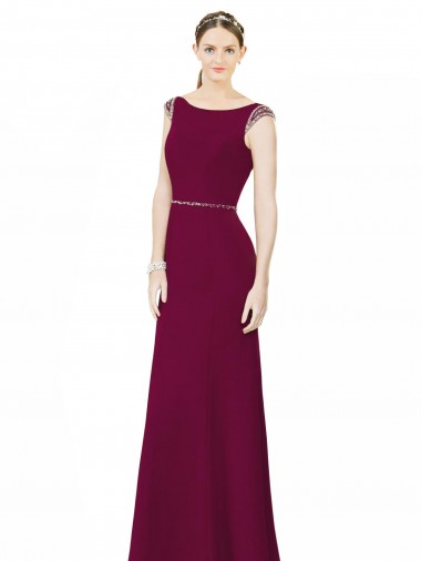 Long Burgundy Sleeveless A-Line Low Back Soft Chiffon Bridesmaid Dress Leeds
