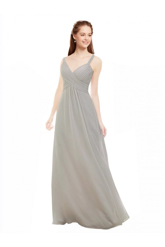 Long Silver Sleeveless A-Line Open Back Bridesmaid Dress Leeds