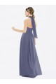 Long Silver Stone Sleeveless A-Line Low Back Bridesmaid Dress Leeds