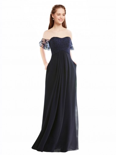 Long Dark Navy Cap Sleeves A-Line Formal Dress / Bridesmaid Dress Leeds