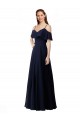 Long Dark Navy Sleeveless A-Line Soft Chiffon Bridesmaid Dress Leeds