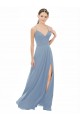 Long Dusty Blue Sleeveless A-Line Keyhole Back Bridesmaid Dress Leeds