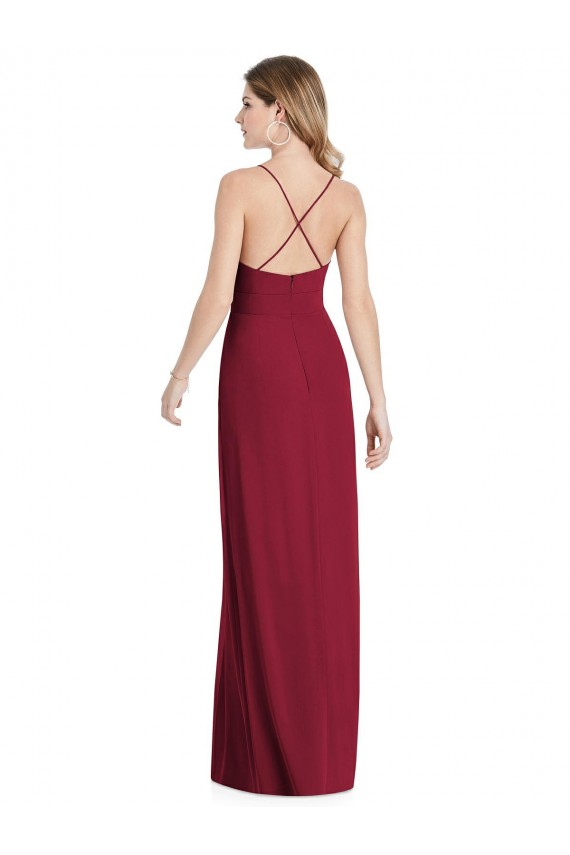 Long Burgundy Sleeveless A-Line Open Back Semi Formal Evening Dress / Bridesmaid Dress Leeds