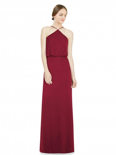 Long Burgundy Sleeveless A-Line Open Back Soft Chiffon Bridesmaid Dress Leeds
