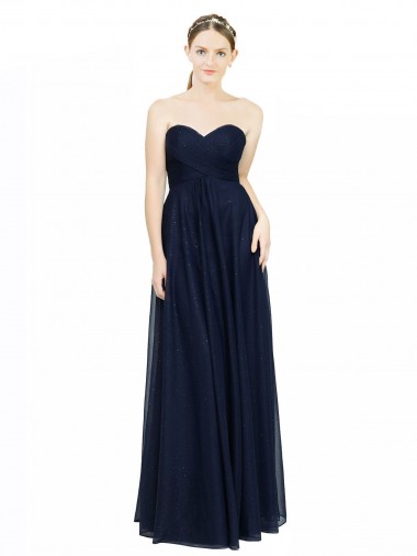 Long Dark Navy Sleeveless A-Line Low Back Bridesmaid Dress / Evening Dress Leeds