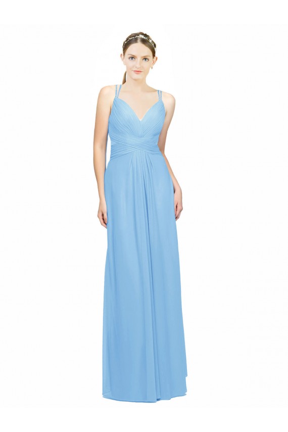 Long Periwinkle Sleeveless A-Line Keyhole Back Bridesmaid Dress / Evening Dress Leeds