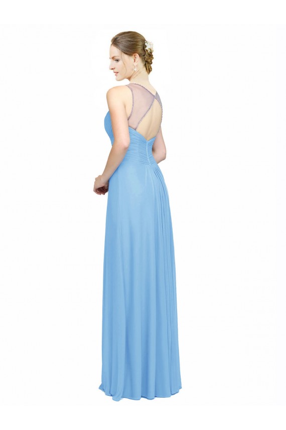 Long Periwinkle Sleeveless A-Line Keyhole Back Bridesmaid Dress / Evening Dress Leeds