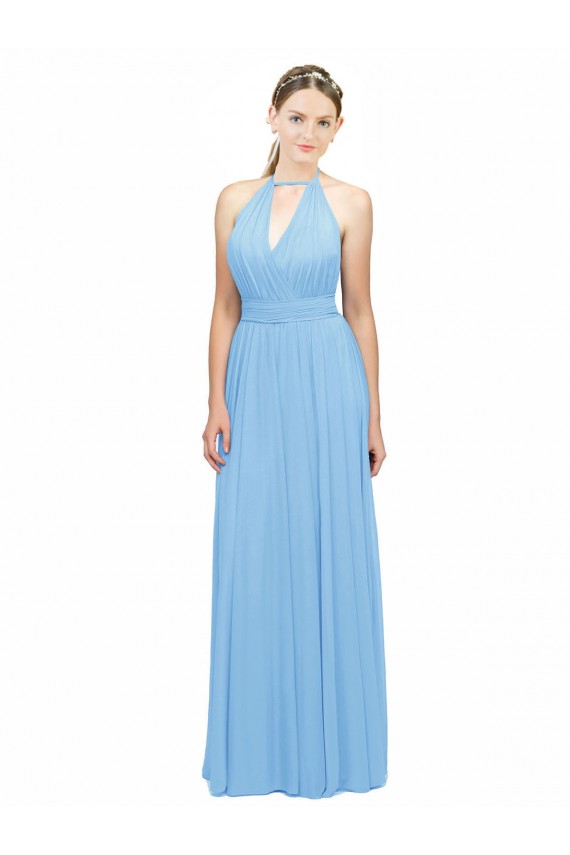 Long Periwinkle Sleeveless A-Line Low Back Bridesmaid Dress Leeds