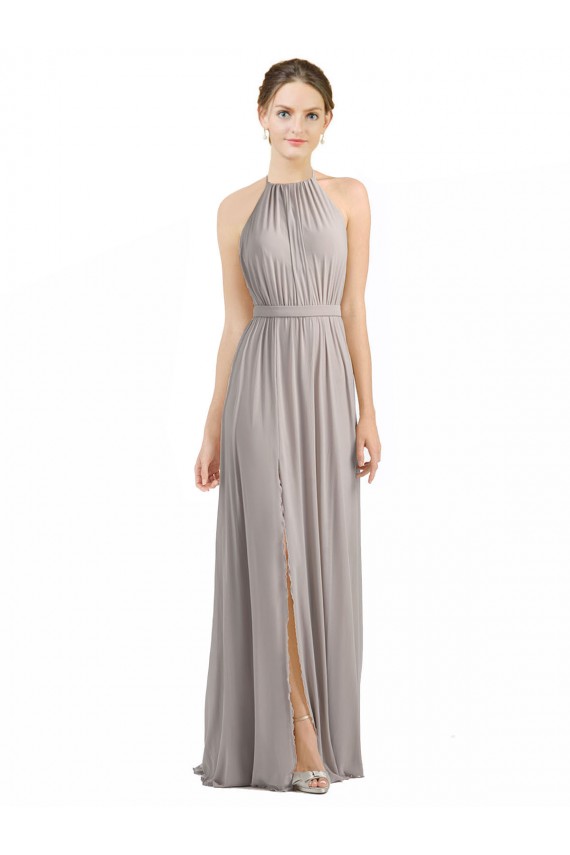 Long Oyster Silver Sleeveless A-Line Low Back Bridesmaid Dress Leeds