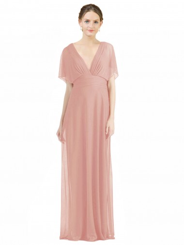 Long Bliss Pink Short Sleeves A-Line V-Back Bridesmaid Dress / Formal Dress Leeds