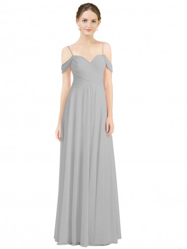 Long Silver Sleeveless A-Line Low Back Bridesmaid Dress Leeds