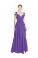 Long Purple Cap Sleeves A-Line Low Back Bridesmaid Dress Leeds