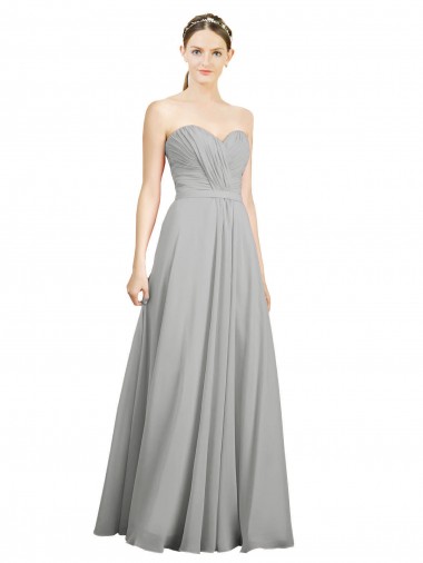 Long Silver Sleeveless A-Line Low Back Bridesmaid Dresses Leeds
