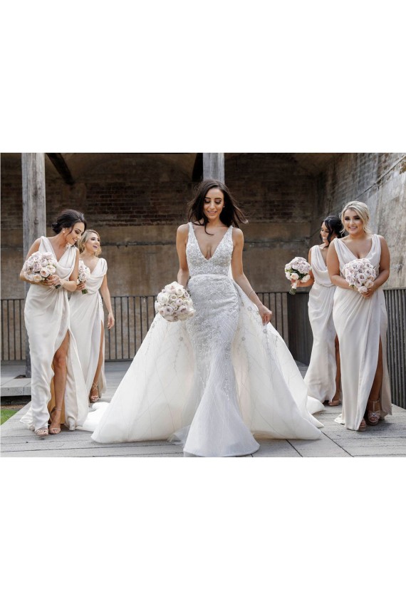 Long Champagne Sleeveless A-Line Low Back Bridesmaid Dress Leeds