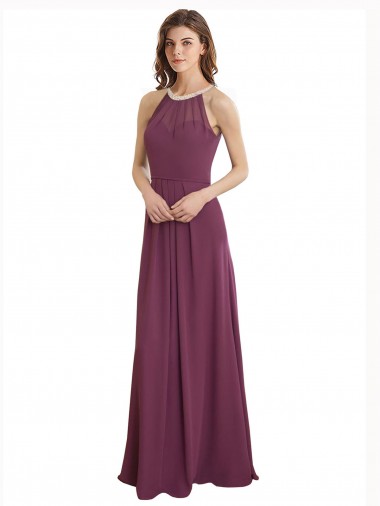 Long Sleeveless A-Line Keyhole Back Bridesmaid Dress / Evening Gowns Leeds
