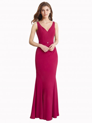 Long Red Sleeveless Mermaid V-Back Prom Dress / Bridesmaid Dress Leeds