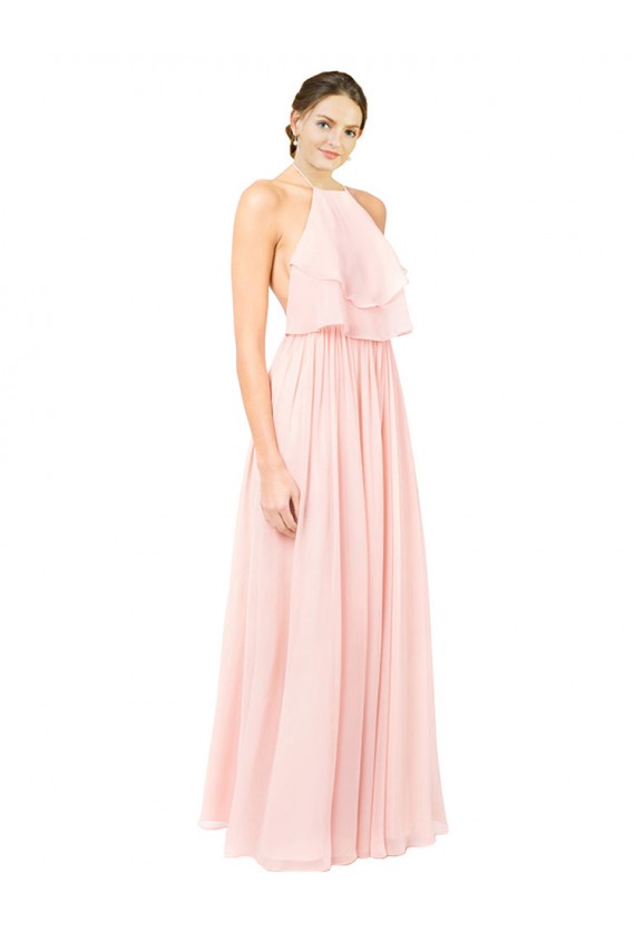 Long Pink Sleeveless A-Line Open Back Formal Dress / Bridesmaid Dress Leeds