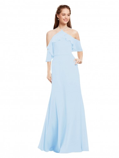 Long Light Sky Blue Cold Shoulder A-Line Formal Dress / Bridesmaid Dress Leeds