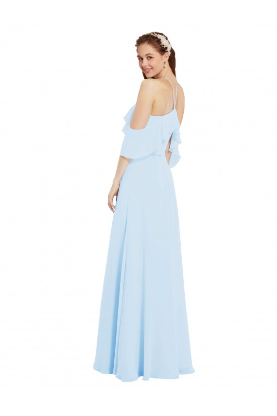 Long Light Sky Blue Cold Shoulder A-Line Formal Dress / Bridesmaid Dress Leeds