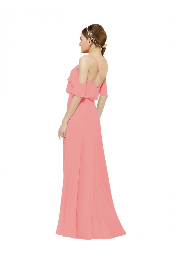 Long Watermelon Sleeveless A-Line Soft Chiffon Bridesmaid Dress Leeds