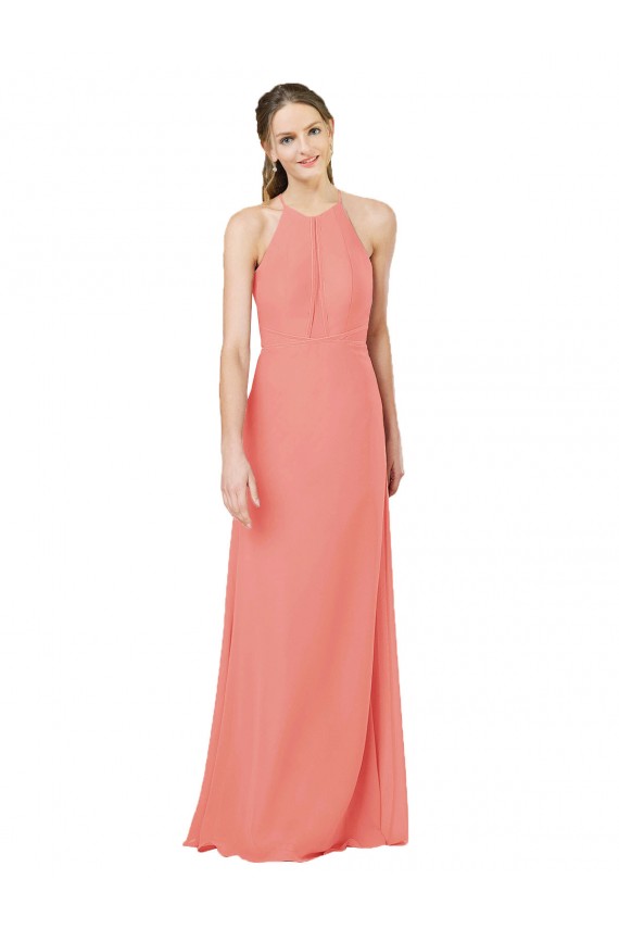Long Desert Rose Sleeveless Sheath Keyhole Back Soft Chiffon Bridesmaid Dress Leeds