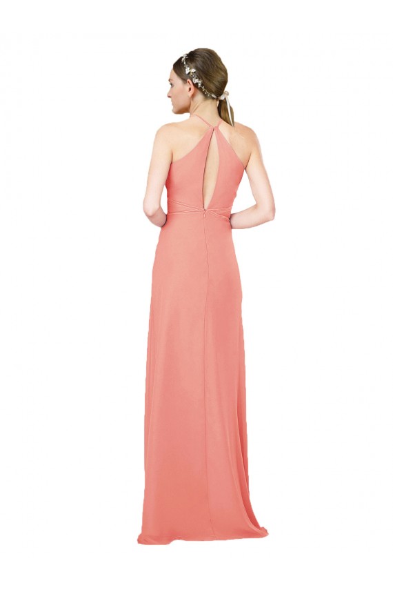 Long Desert Rose Sleeveless Sheath Keyhole Back Soft Chiffon Bridesmaid Dress Leeds
