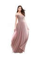 Long Pink Cap Sleeves A-Line Soft Chiffon & Lace Bridesmaid Dress Leeds